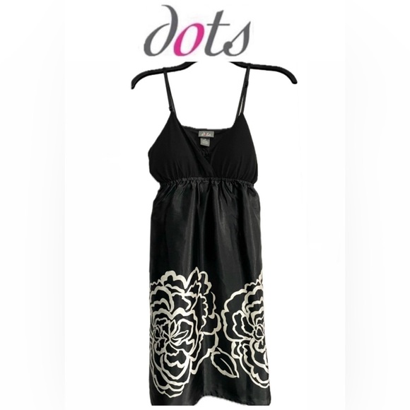 DOTS silky black with white floral bottom Spaghetti Strap Dress SizeM like new - Picture 11 of 11